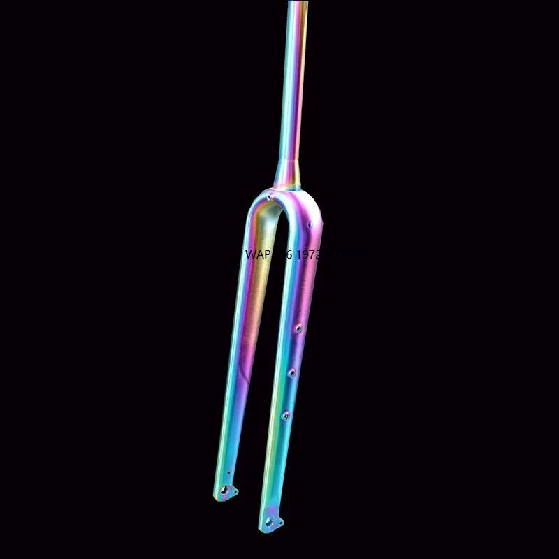 

3D Printed Titanium Road Bike Fork in Rainbow Color through Axle Dropout for Use with Road Bicycles