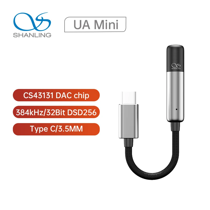 SHANLING UA Mini USB DAC AMP Headphone Amplifier USB Dongle Type-C to 3.5mm Adapter CS43131 Hi-Res Audio DSD256 384kHz/32Bit