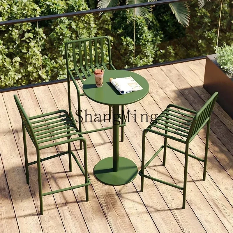 

FG milk tea shop open-air dining table and chairs, outdoor creative bar table chairs, courtyard high table and chairs