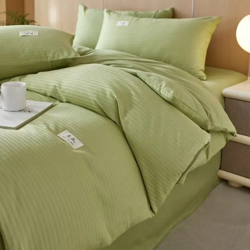 100% Cotton Bedding Set Twin Queen King Size Satin Jacquard Stripe Duvet Cover Pillowcase Single Double Bed Sheet Bedsheet