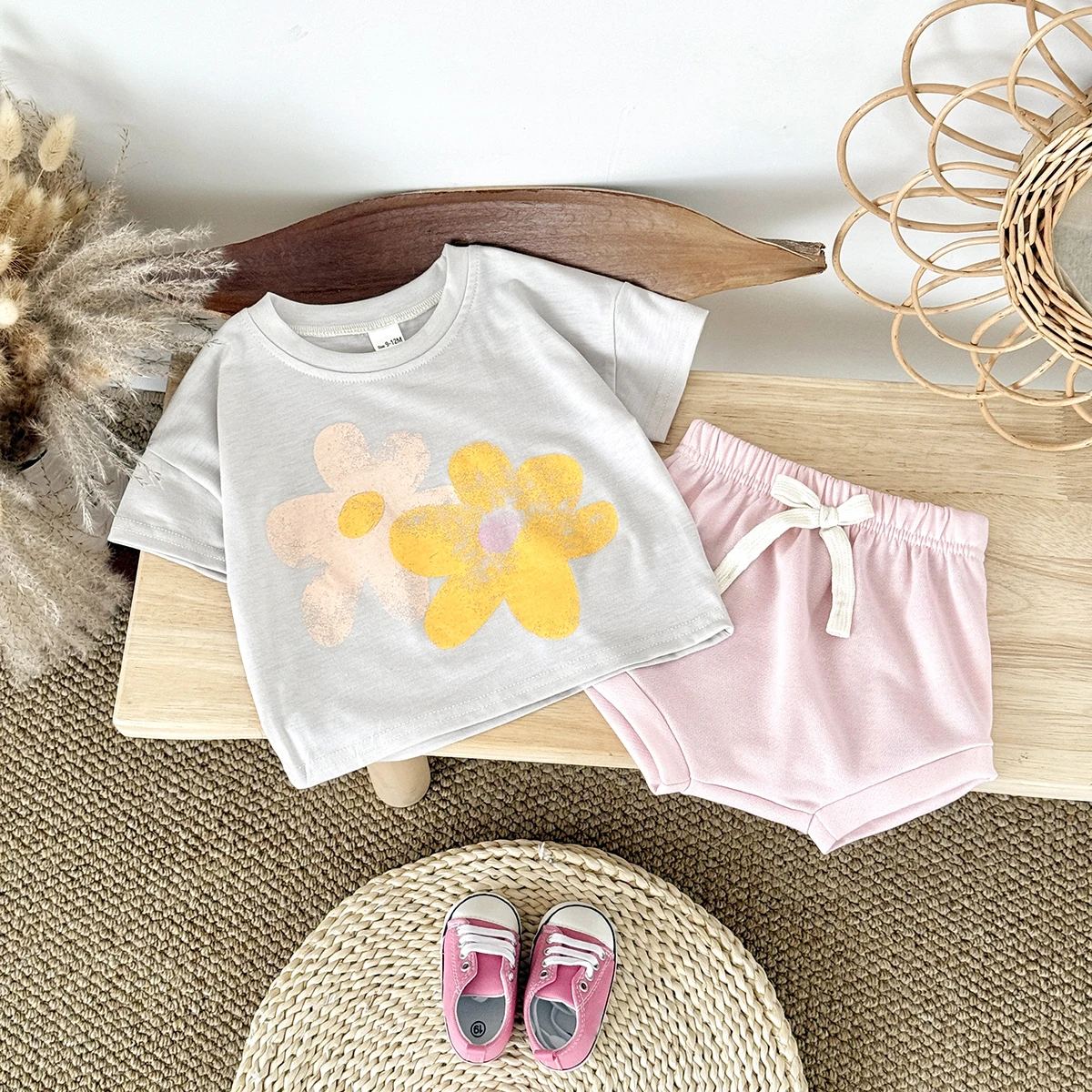 صيف جديد ملابس الطفل الرضع خمر نمط الأزهار طباعة أعلى + أسفل مجموعة طفل الفتيات مجموعة ملابس الطفل الوليد 2 قطعة #6