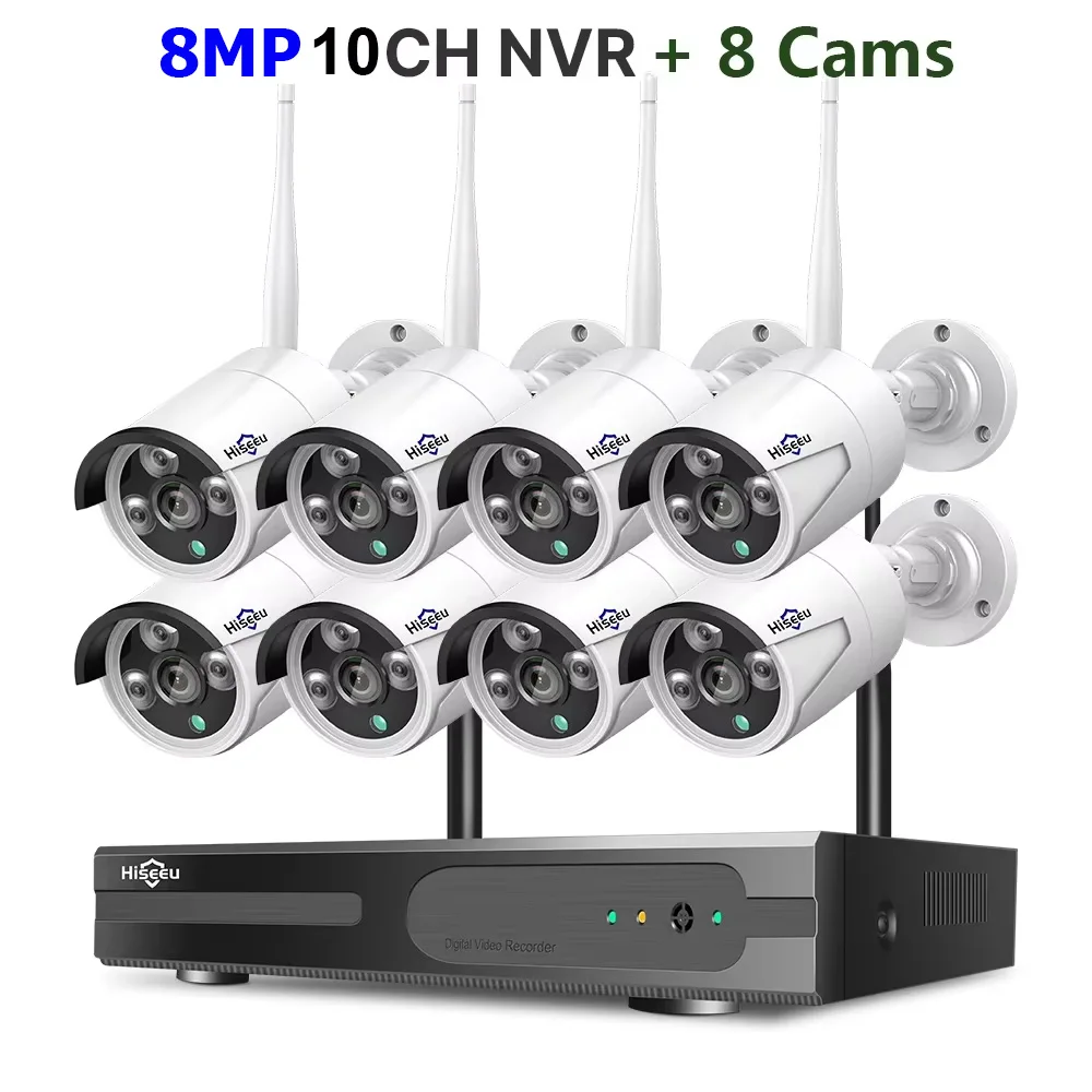Hiseeu 3/5/8MP WiFi CCTV Camera Beveiligingssysteem IR Nachtzicht Bullet Camera Set 10CH NVR Draadloos CCTV Beveiligingssysteem