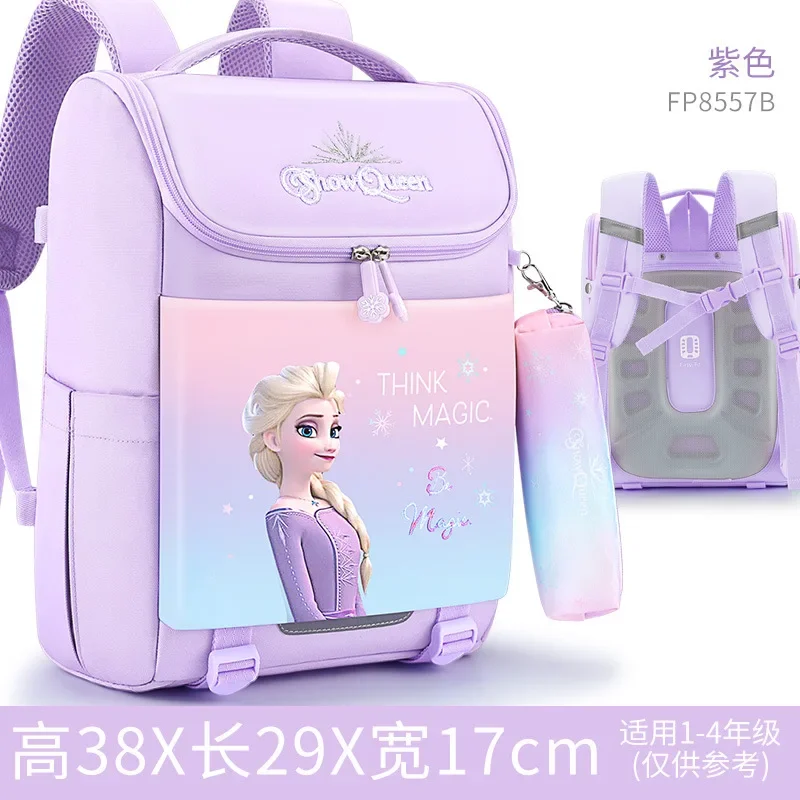 Disney-mochila escolar ligera con dibujos animados para hombre y mujer, morral de gran capacidad, protector de columna vertebral, princesa Elsa, estudiantes, niños