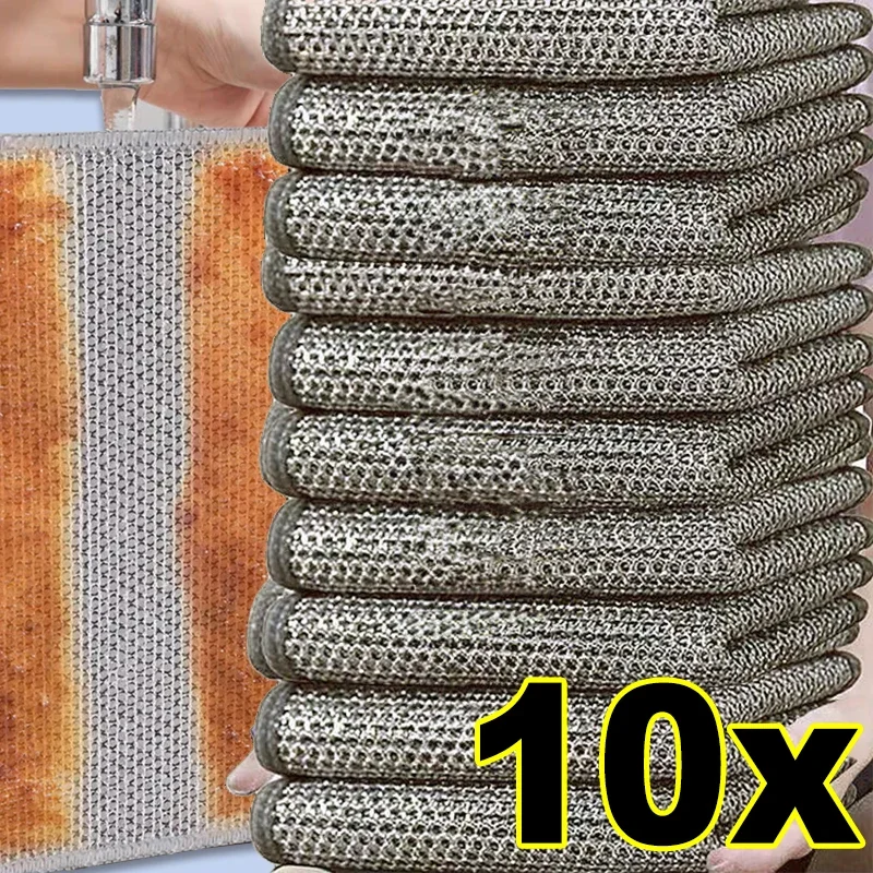 

20cm Steel Wire Deep Cleaning Rags Brushes for Dishes Bottles Iron Pan Cleaner Non Stick Oil Milk Powder Coffee Stain Dishcloth