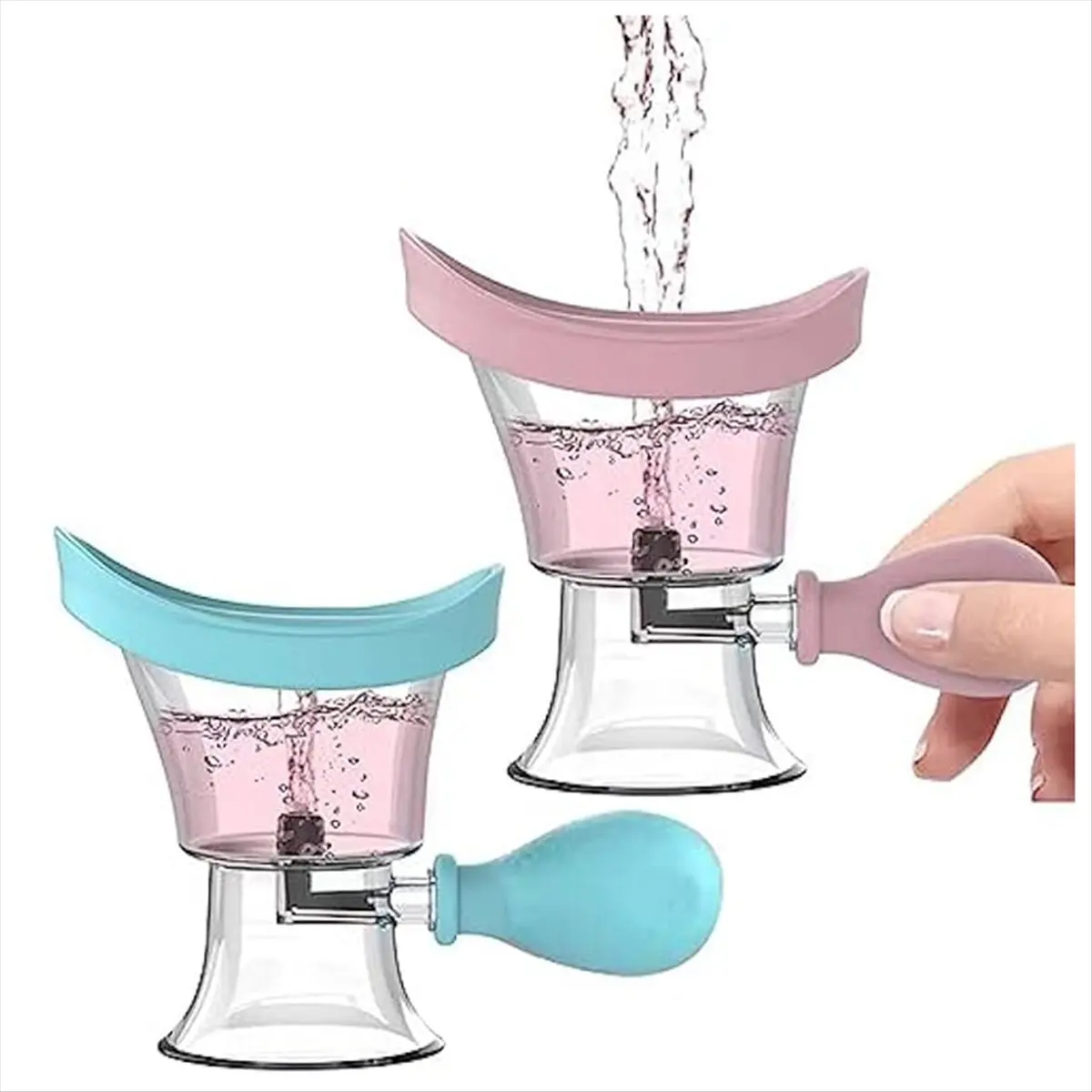 A56K 2Pcs Eye Wash Cup, Eye Wash Cleaner Kit Manual Air Pressure Eye Cleaning Cup Tool Eye Rinse,Silicone Eye Bath Cup