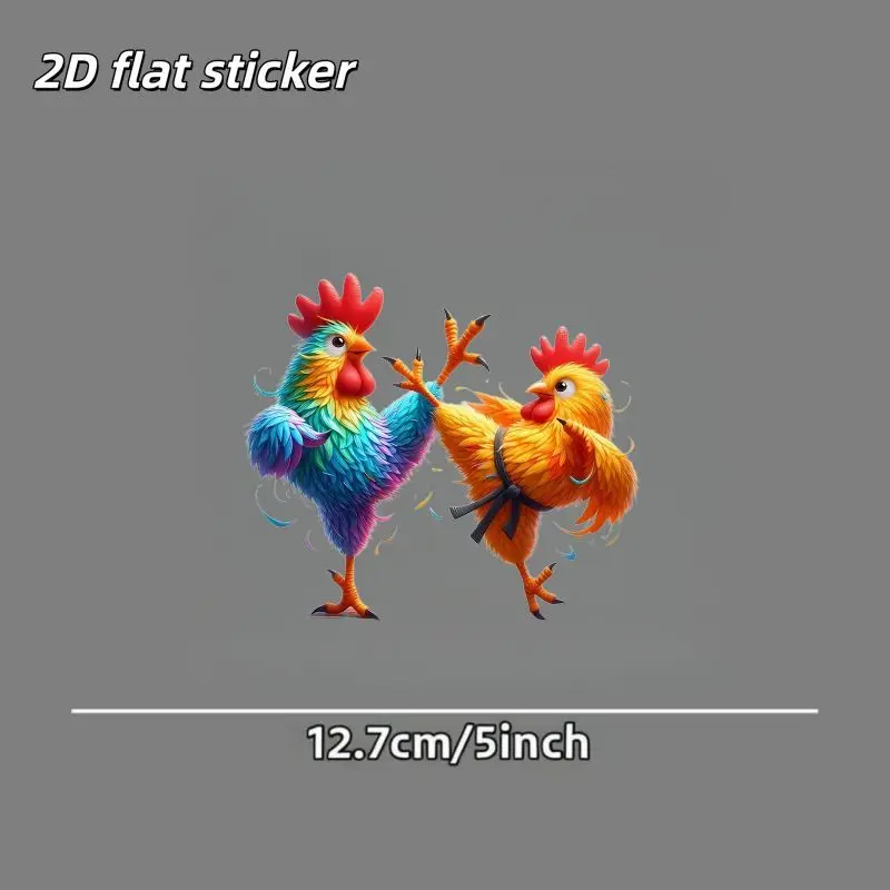 

1Pc 2D Flat Colorful Martial Arts Roosters Vinyl Sticker, Waterproof Durable Decal for Car Window & Smooth Surfaces