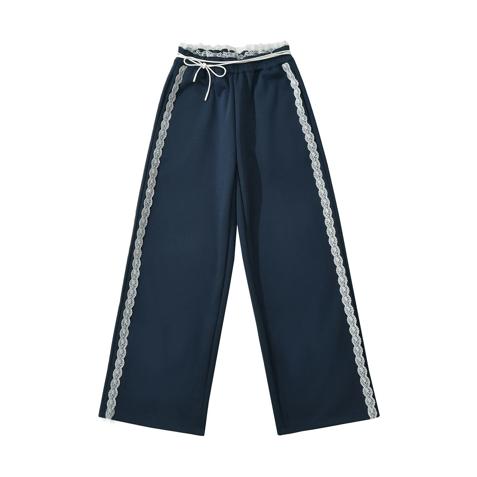 Calças Casuais de Dança Jazz com Cintura Alta e Detalhes em Renda para Mulheres, Calças de Esporte de Perna Larga, Estilo de ...