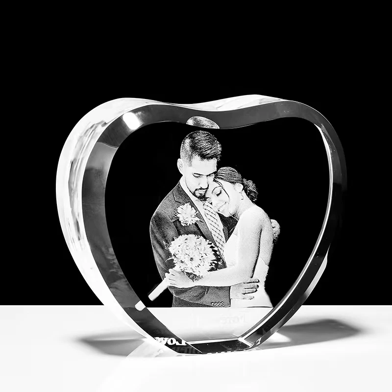 Custom Heart Crystal Sculpture Photo Frame With Your Image Engraved Photo Album Personalized Family Wedding Pets Souvenirs