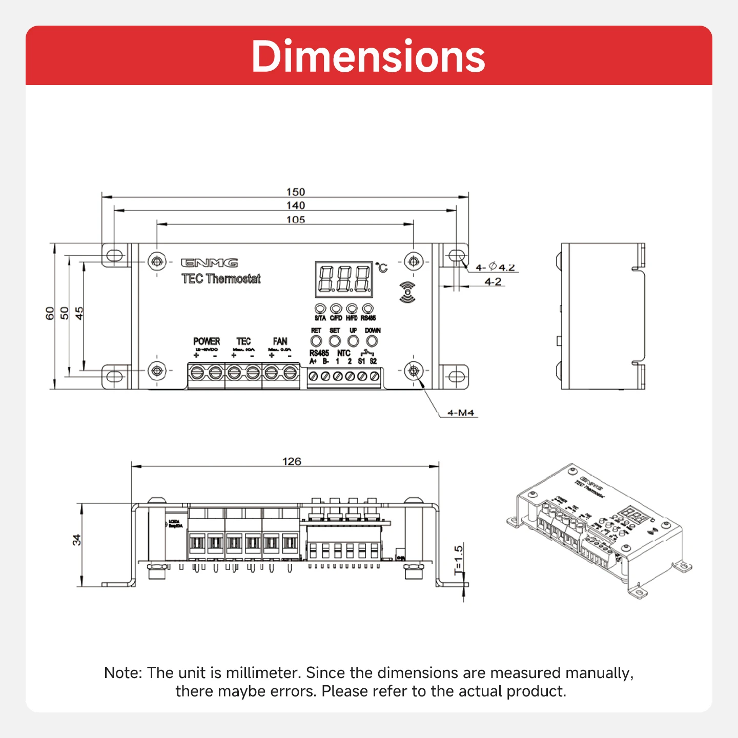 ENMG ETC80 TEC Temperature Controller, 1m Probe Wire, -40 ~ 150 ℃ Wide Range, Industrial-grade Temperature Control image 2