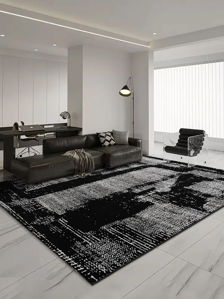 Living room carpet, high-end sense of coffee table carpet, minimalist style, light luxury, high-end black lines