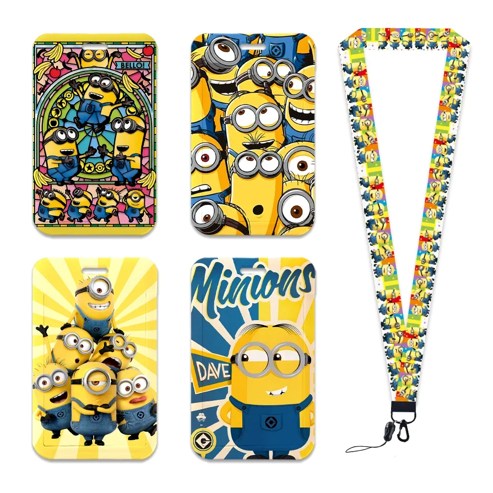 Hot Selling Minions Super Cute Work Card Holder Work Permit Name Badge with Keychains Student Id Card Lanyard Holder Accessories