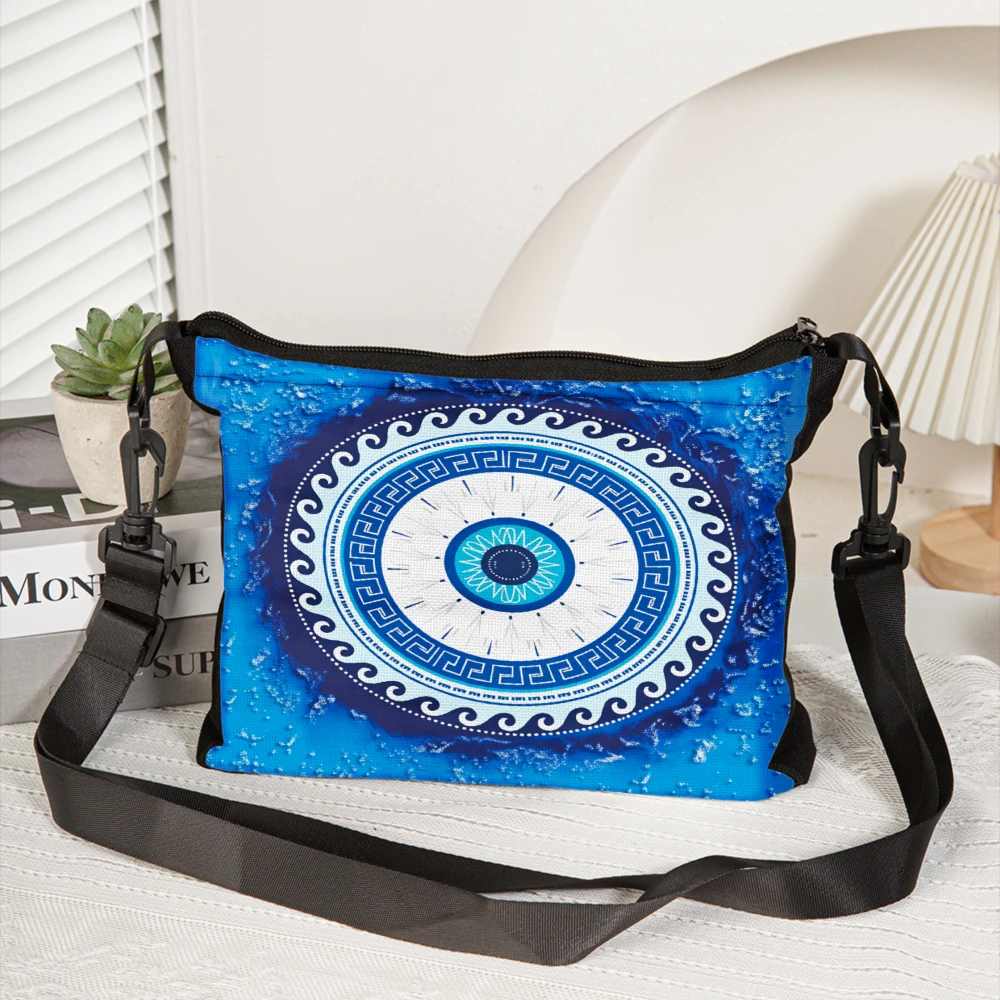 1pc Fashion Crossbody Bag Blue Evil Eye Pattern And Geometric Design Shoulder Bags For Women Men Travel Daily Use Casual Style W