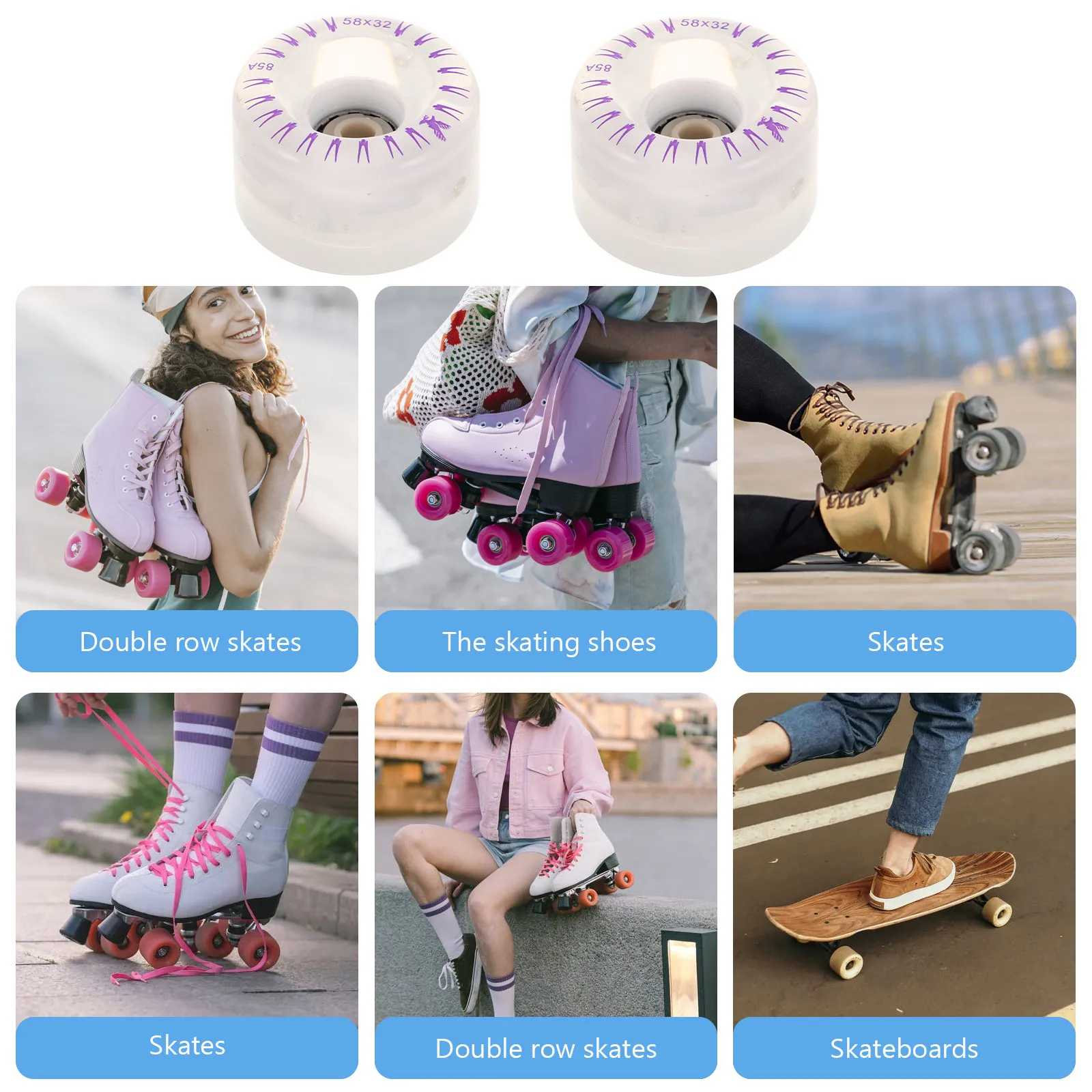 

2Pcs Roller Skate Light Up Quad Double Row Skating Replacement Parts Outdoor Indoor LED Skateboard Wheels
