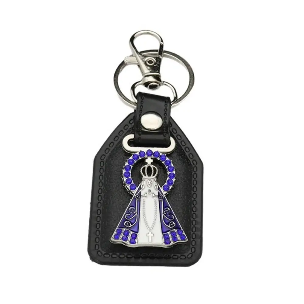 PU Leather Saint Christopher Keychain Men's Accessories Portable Charm Pendant Black Bag Accessories Personal Accessories