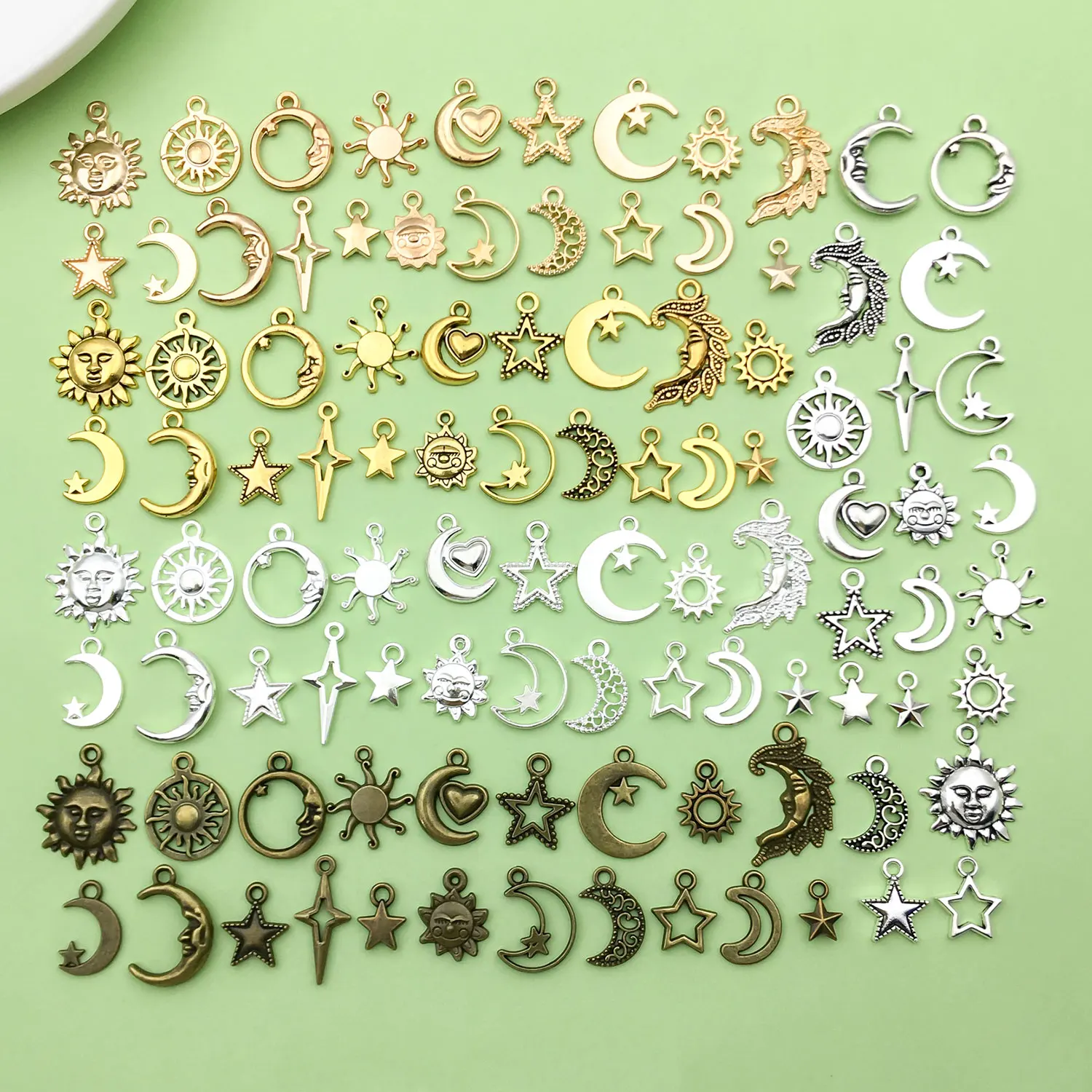 20/100pcs Retro Star Moon Sun Design Charms Alloy Celestial Bodies Pendants for DIY Bracelet Necklace Jewelry Making Accessories