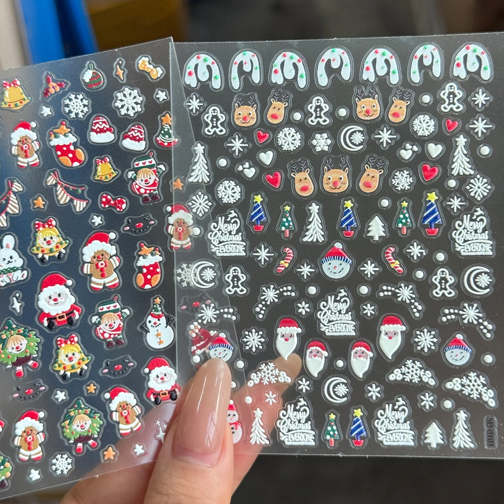 1Pcs 5D Cartoon Christmas Nail Sticker Relief Design Santa Claus Snowflakes Elk Xmas Nail Decals Winter Chrismas Nail Slider Dec