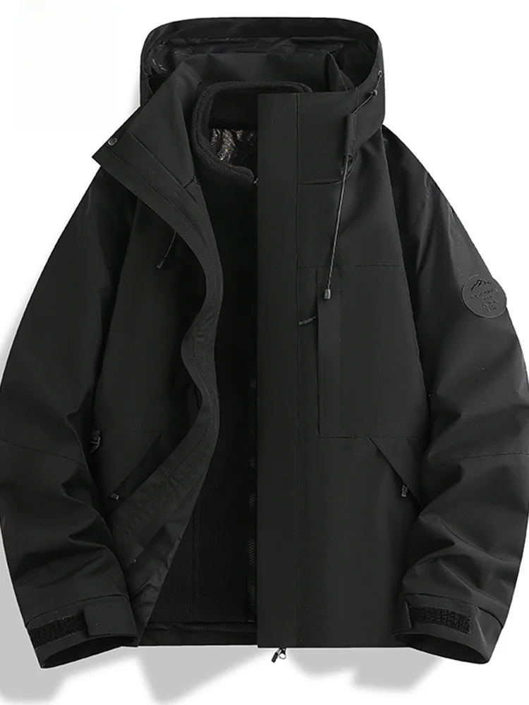 

Rn Men's Tee-in-One Detachable Jaet Thiened Outdoor Warmth Windproof Winter Coat Casual Sle Polyester Fiber