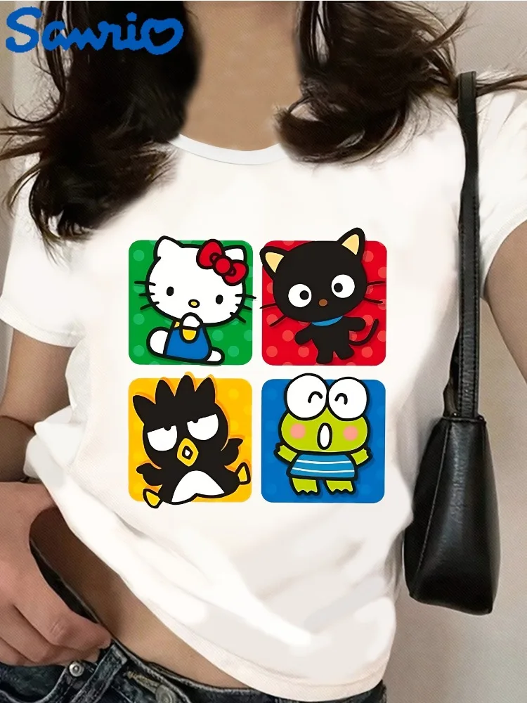 

Sanrio Hello Kitty and Friends Women's Casual Short-Sleeve T-Shirt Cute Cartoon Print Round Neck Top Comfortable Everyday Wear