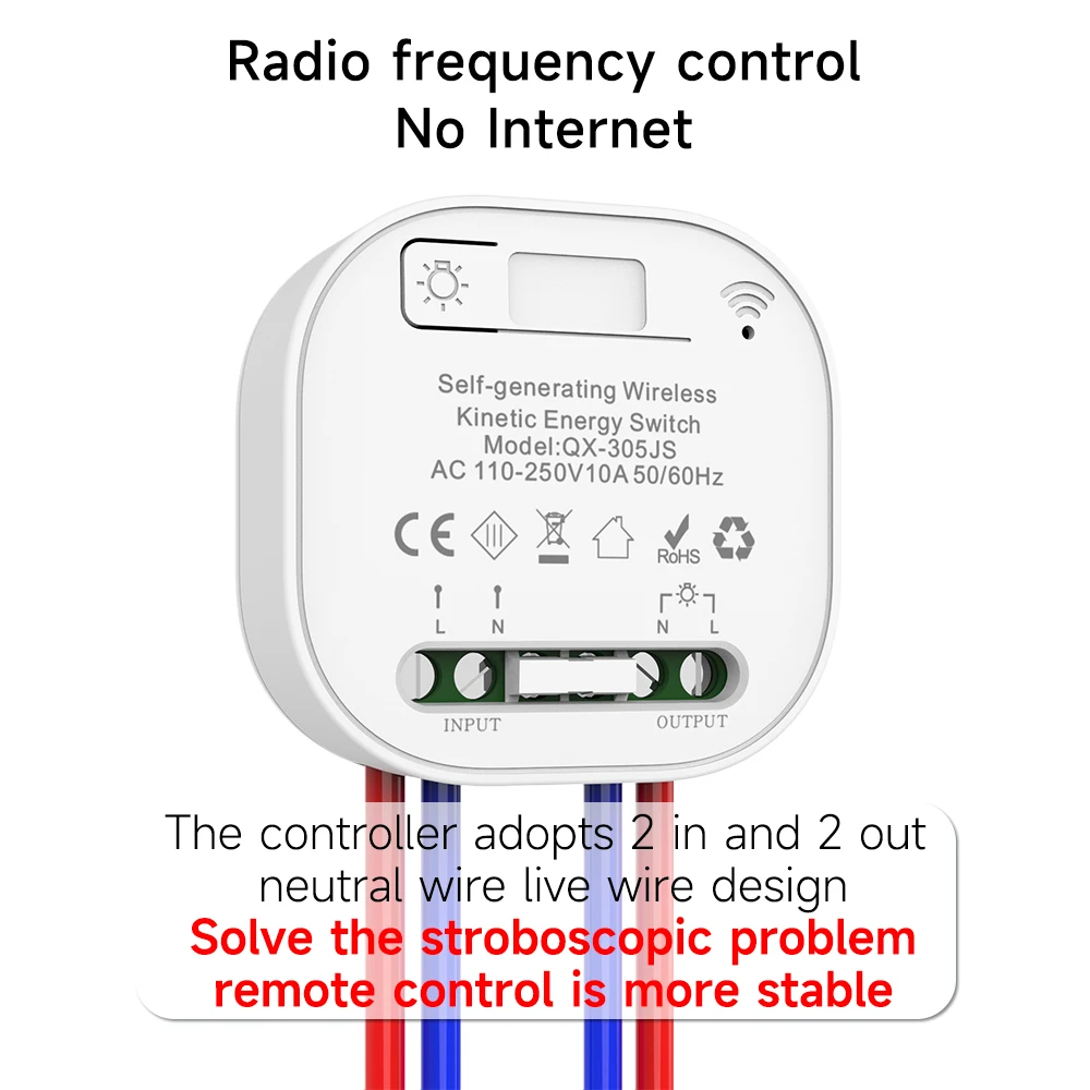 مفتاح لاسلكي فائق الهدوء عالي اللمعان على الطراز الأمريكي يعمل بالطاقة الذاتية مقاوم للماء بدون لوحة بطارية 2v1 مفاتيح حركية مزدوجة التحكم #4