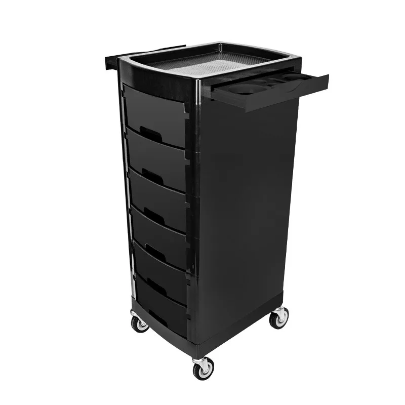 Wholesale Modern Plastic Hair Salon Black Trolley 6 Drawers 4 Wheels 360-degree Rotation High Load-Bearing Capacity Spa Hotel