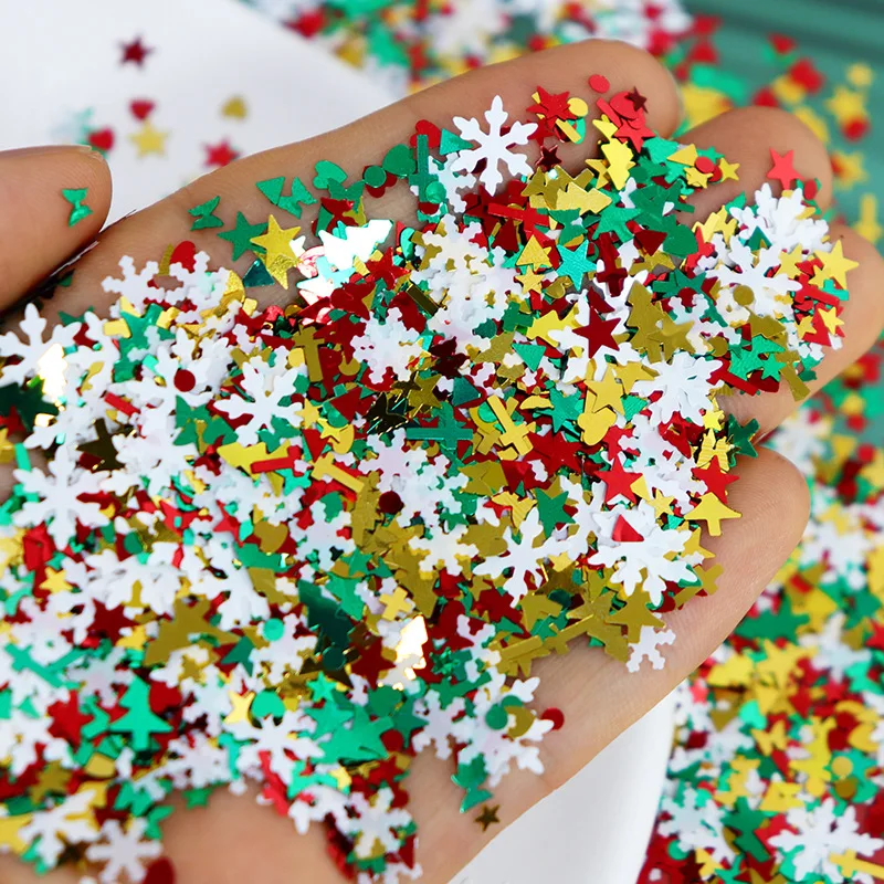 PrettyG 12 ألوان مجموعة عيد الميلاد مكتنزة يمزج بريق السائبة مسمار عيد الميلاد ندفة الثلج بريق الترتر DIY بها بنفسك هلام مسمار الفن الديكور