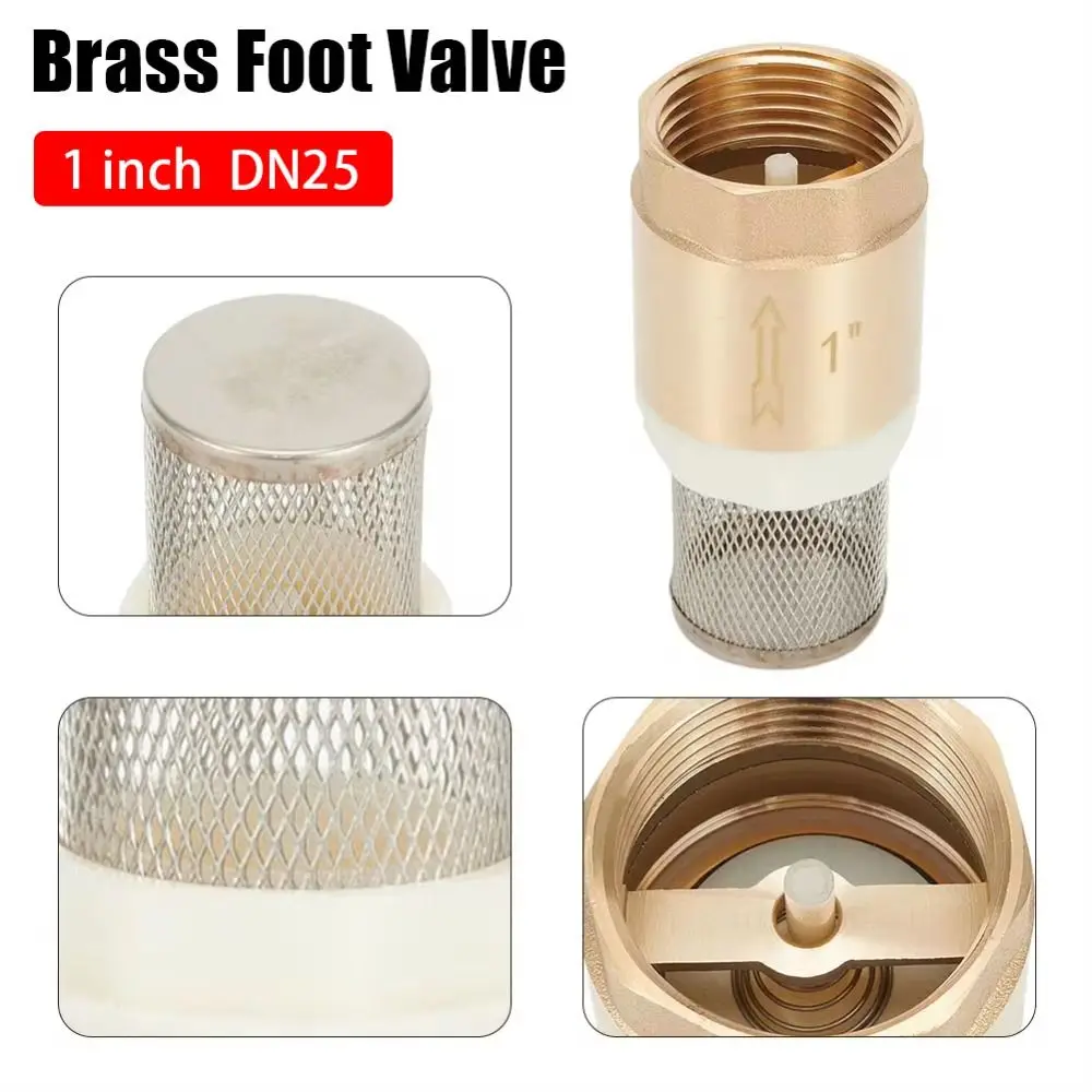 

1Pcs DN25 1 Inch Brass Foot Valve Stainless Steel Suction Basket Brass Core One Way Valve BSP Internal Thread