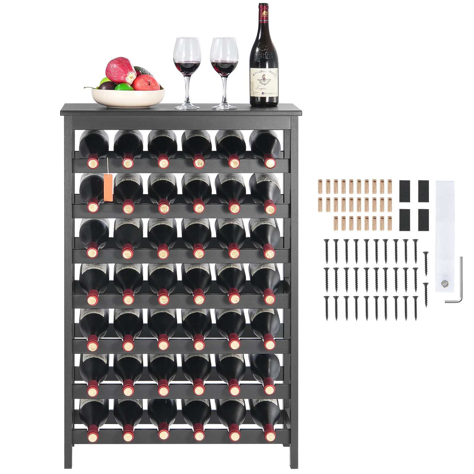 SucceBuy 42 Bottle Modular Wine Rack Solid Bamboo Wood Storage Racks with Table Top Floor Freestanding Wine Holder Display Shelf