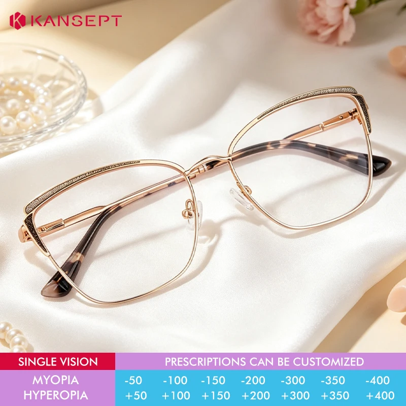 KANSEPT Women's Grade Glasses Anti Blue Light Lenses Eye-glasses -2 Woman's Eyeglasses Eyeglass Frames Transparent Eyepieces