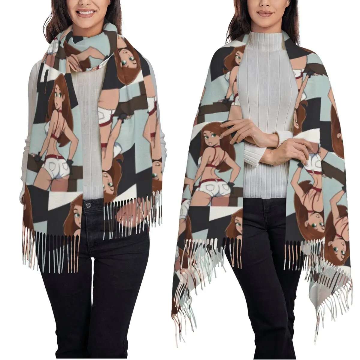 Kim Possible Scarf Tassel Scarves untuk Wanita Syal Lembut Hangat dan Selendang Panjang untuk Musim Gugur dan Musim Dingin