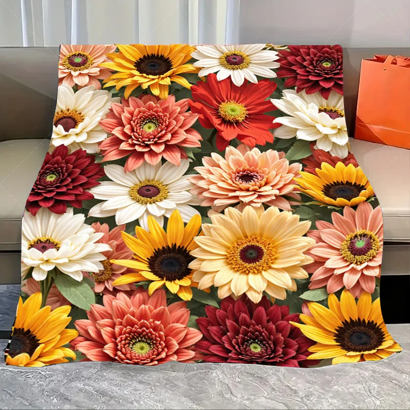 

1pc Flannel Blanket Vibrant Floral Sunflower Blanket for Cozy Living Room Decor