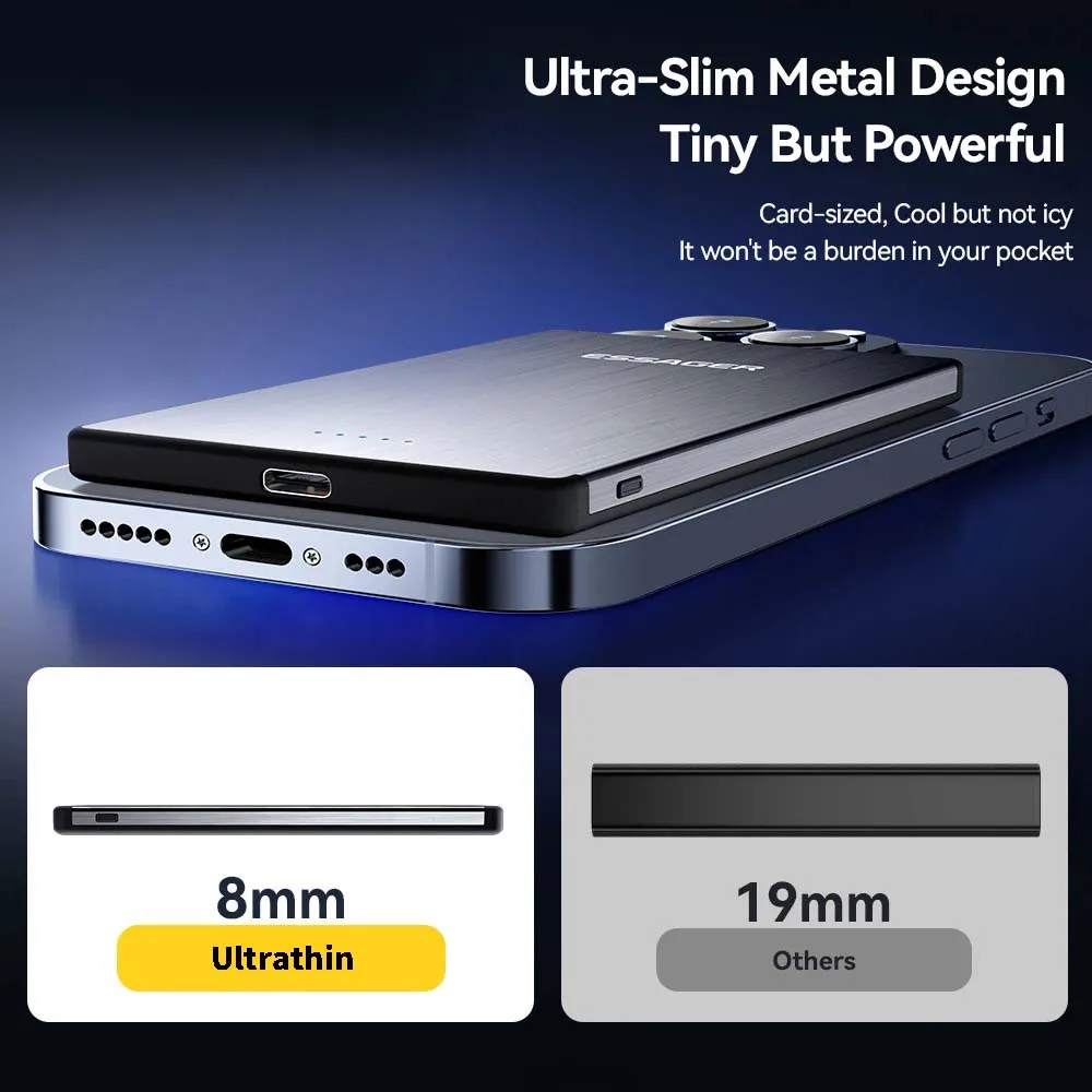 ESSAGER Ultrathin Magnetic 5000mAh Wireless Power Bank PD 20W Zewnętrzna ładowarka do iPhone'a 16 15 14 Pro Max Szybkie ładowanie