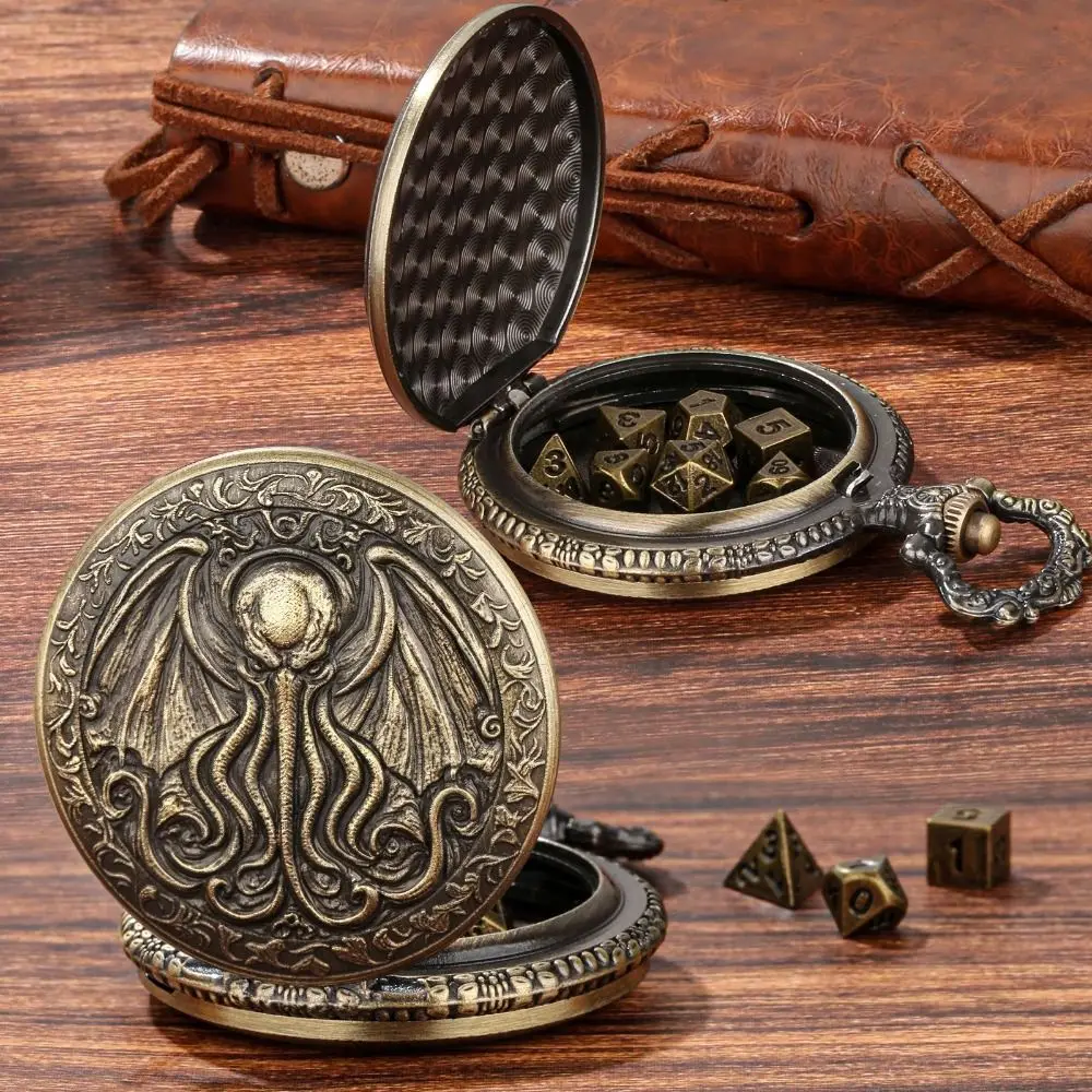 

Набор миниатюрных многогранных игральных костей из цинкового сплава, портативный универсальный аксессуар для настольных игр, мини-футляр для карманных часов в виде осьминога