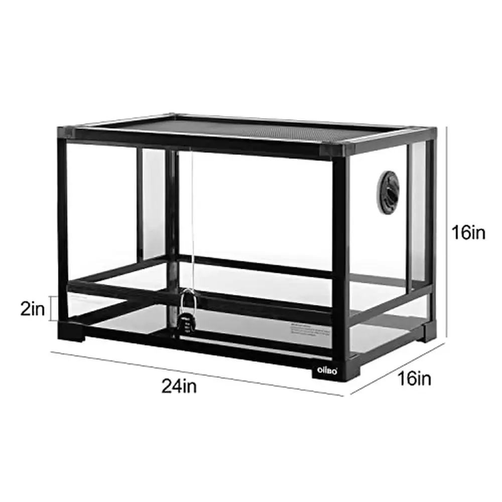 Glass Reptile Terrarium 27 Gallon Patented Design Double Hinge Door UVB IR Light 24