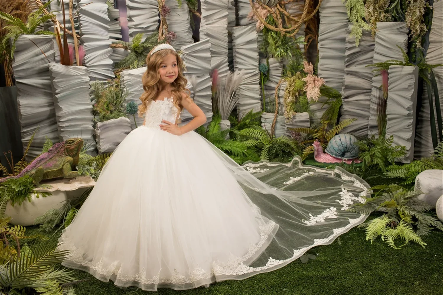 

Exquisite White Flower Girls Dresses Chiffon Applique Wedding Children Birthday Party Gowns Kids First Communion
