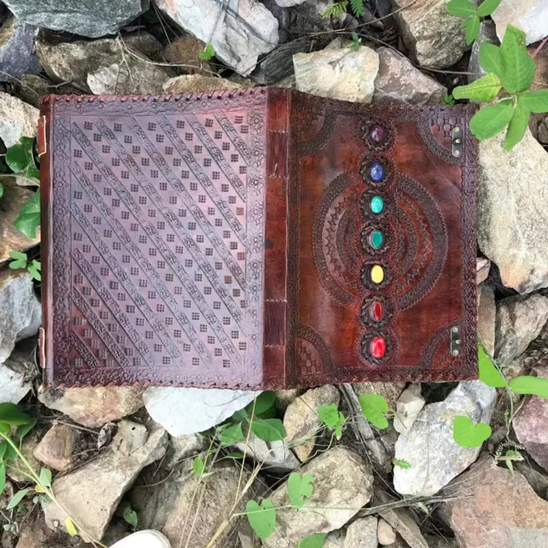 Book Of Shadows Leather Journal Book Seven Chakra Medieval Stone Embossed Handmade Notebook Office Diary College Book