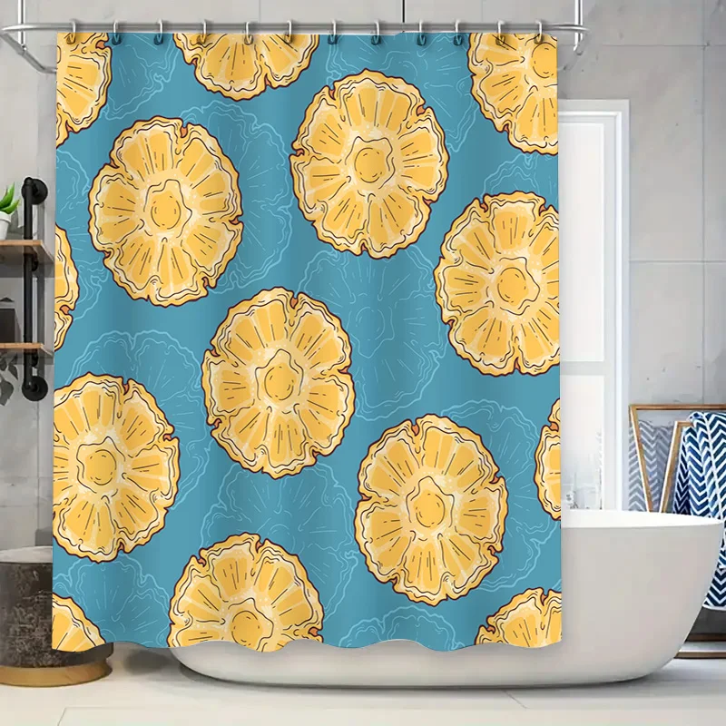 

Vibrant Floral Shower Curtain Waterproof Fabric Design Decorative for Bathrooms Blue Yellow White Pattern Home Decoration. This