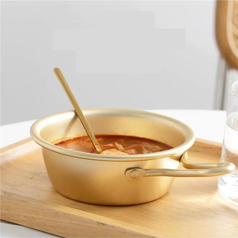

N38R_4PCS Gold Color Korean Aluminum Round Rice Bowl Wine Cup with Handle