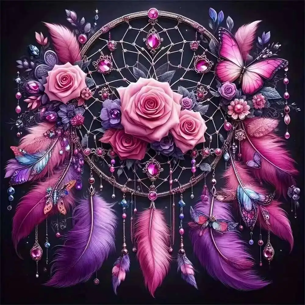 Huacan DIY Diamant Malerei Traum Catcher 5D Diamant Stickerei Rose Blume Mosaik Feder Schmetterling Wand Dekoration Wohnzimmer