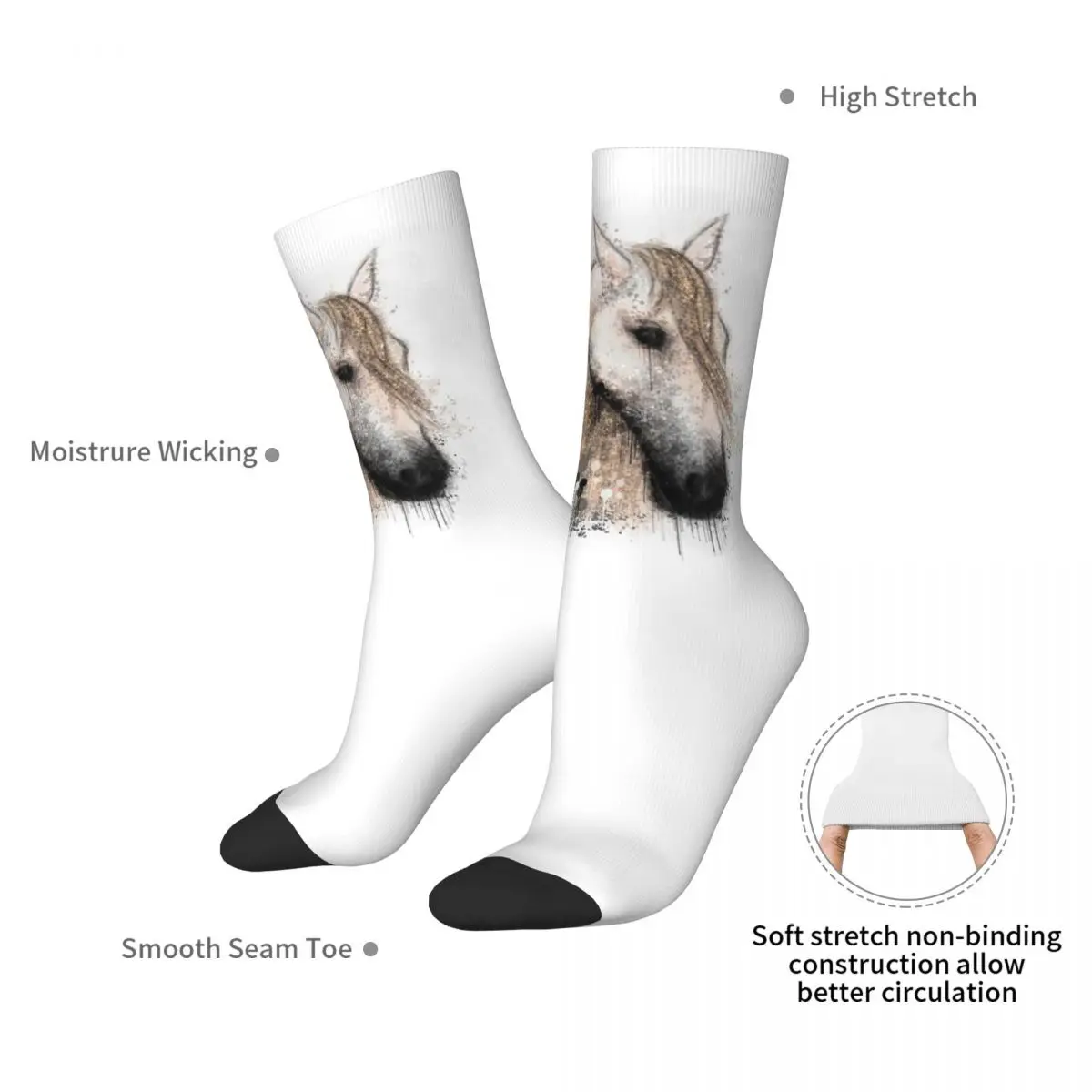 馬の肖像画、HG グレーソックス原宿吸汗性ストッキングオールシーズンロングソックスアクセサリー男性用女性用ギフト