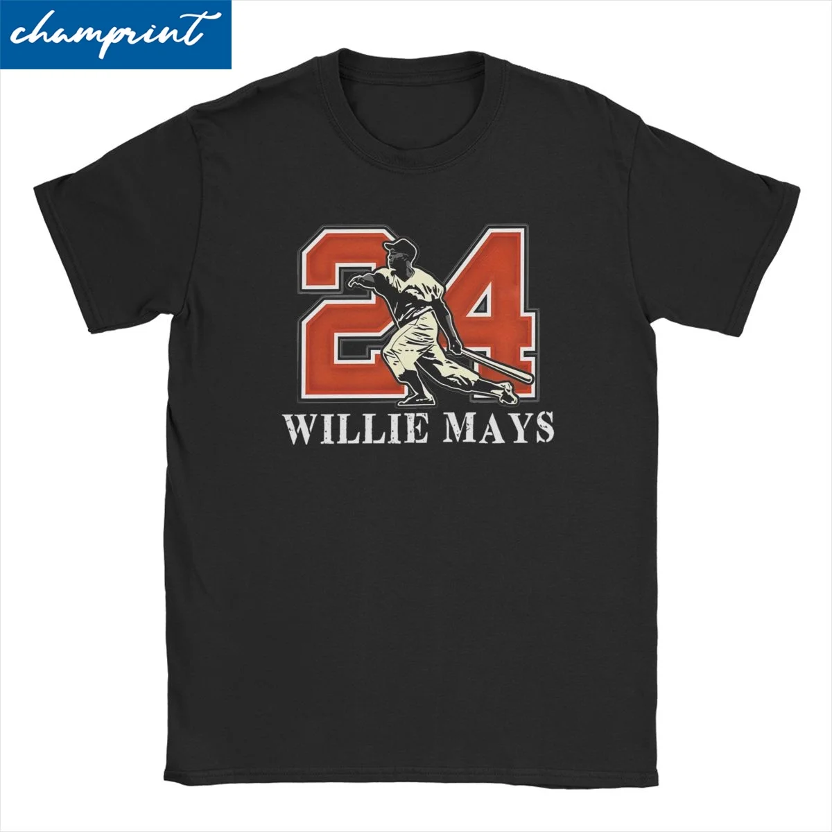 Willie Mays Baseball Number 24 T Shirt Men Women's Cotton Cool T-Shirt Round Collar Tees Short Sleeve Tops Summer