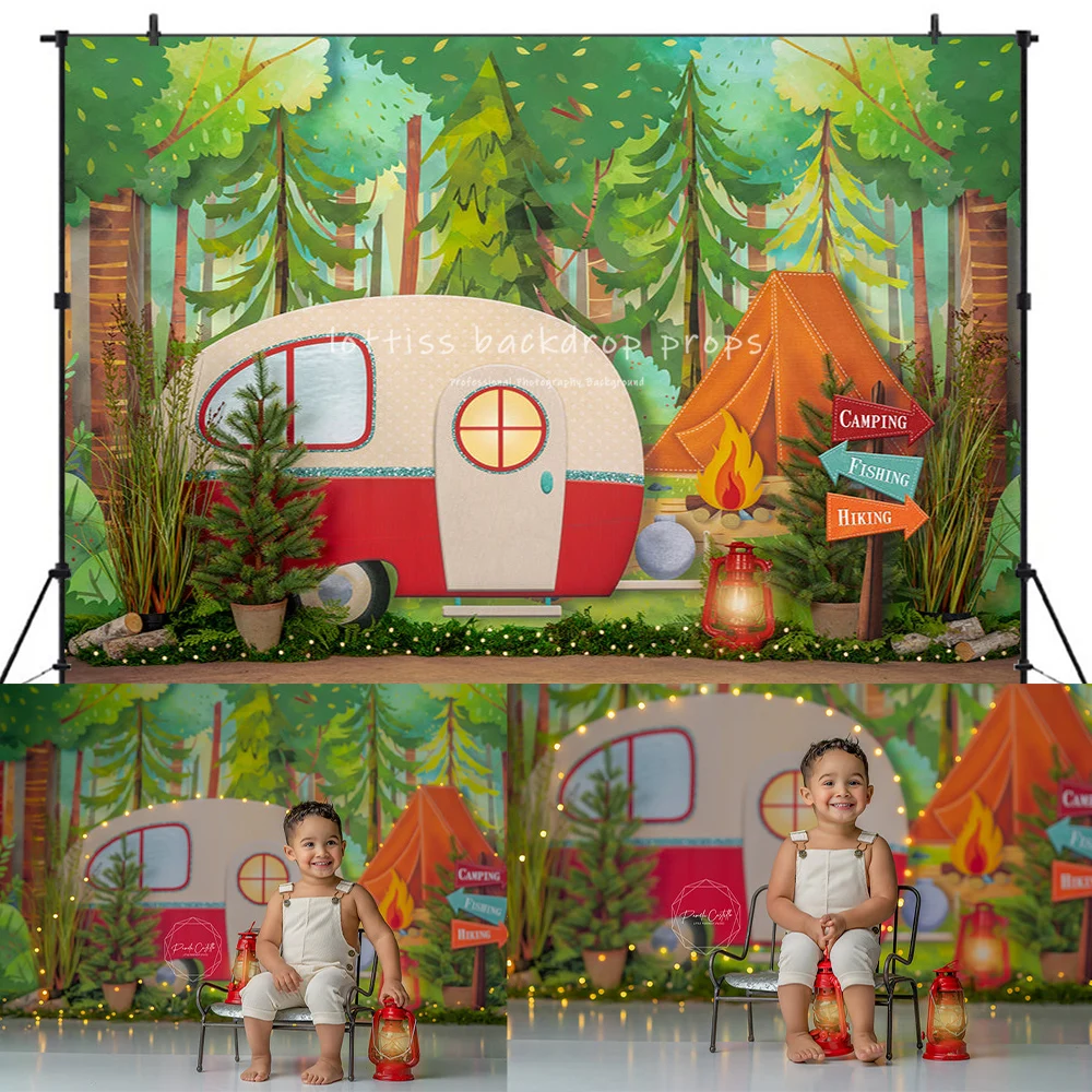 

Camping Scene Backdrops Kids Baby Birthday Cake Smash Photography Child Adult Photocall Advance Travel Backgrounds