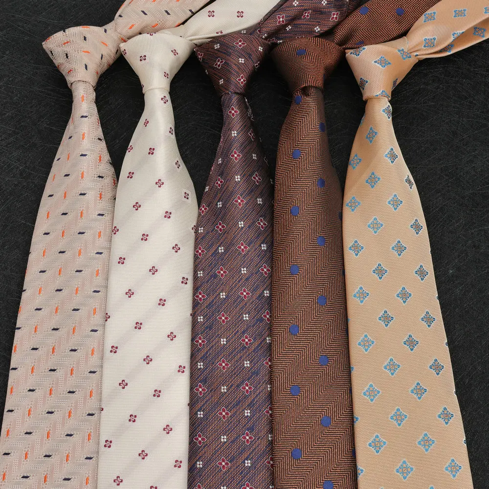 2025 New Arrival Brown Necktie Men Business Formal Striped Retro Neck Ties 8cm White Green Polka Dot Tie Tuxedo Wedding Cravat