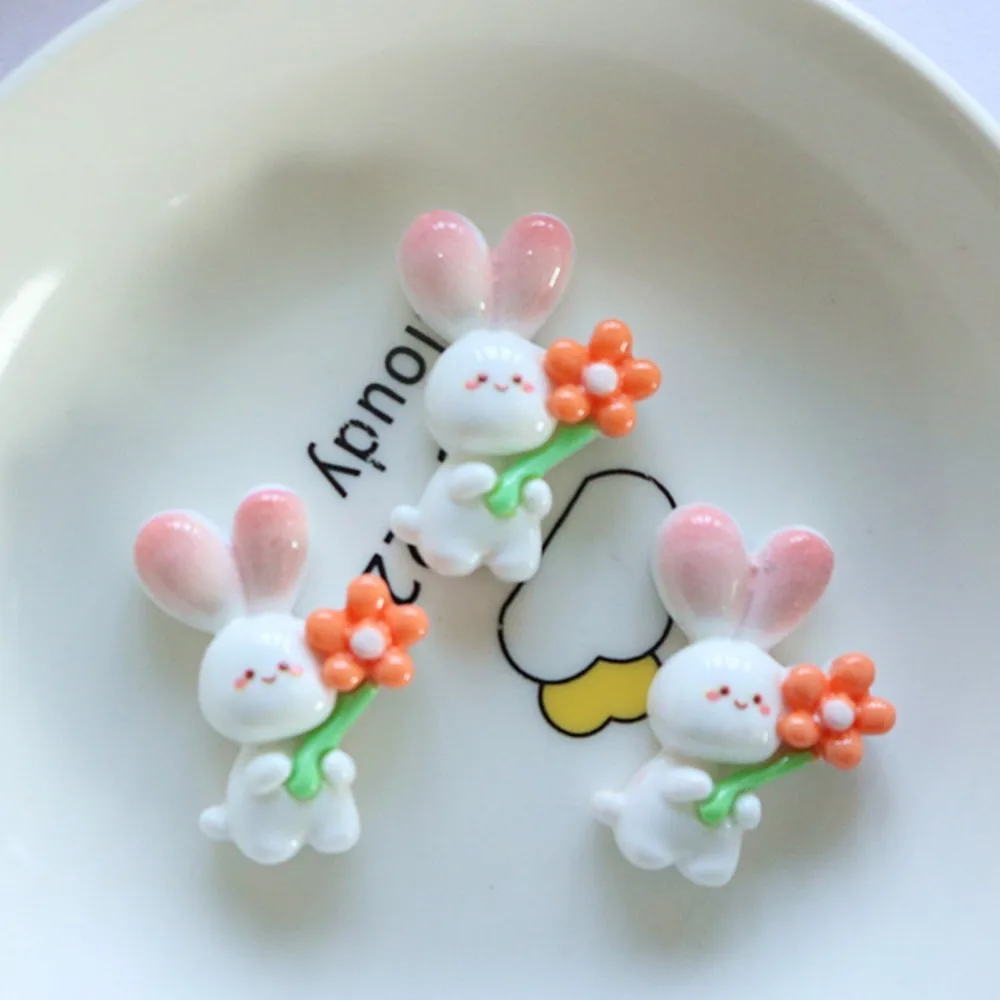 10pcs Cartoon Kawaii Rabbit Flower Series FlatBack Resin DIY Scrapbooking Embellishments Cabochons Decoration Accessories