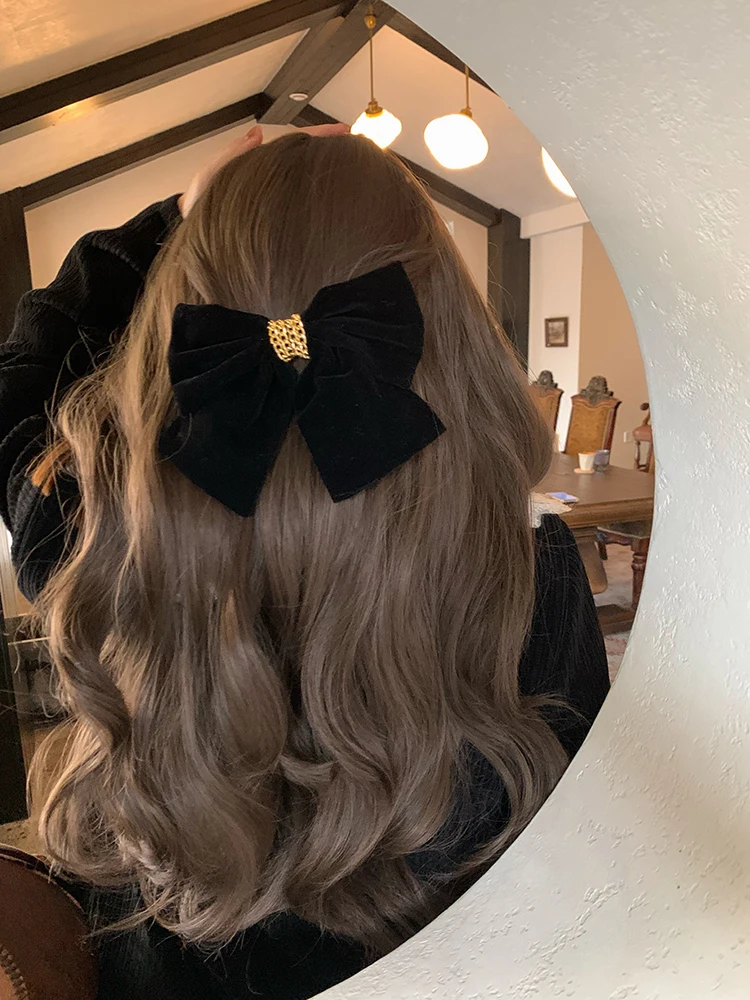 Aksamitna kokardka z klipsem Kobiety Dziewczyny Eleganckie spinki do włosów Vintage Czarne wino Czerwone kokardki Spinka do włosów Prom Akcesoria do włosów — zdjęcie 7
