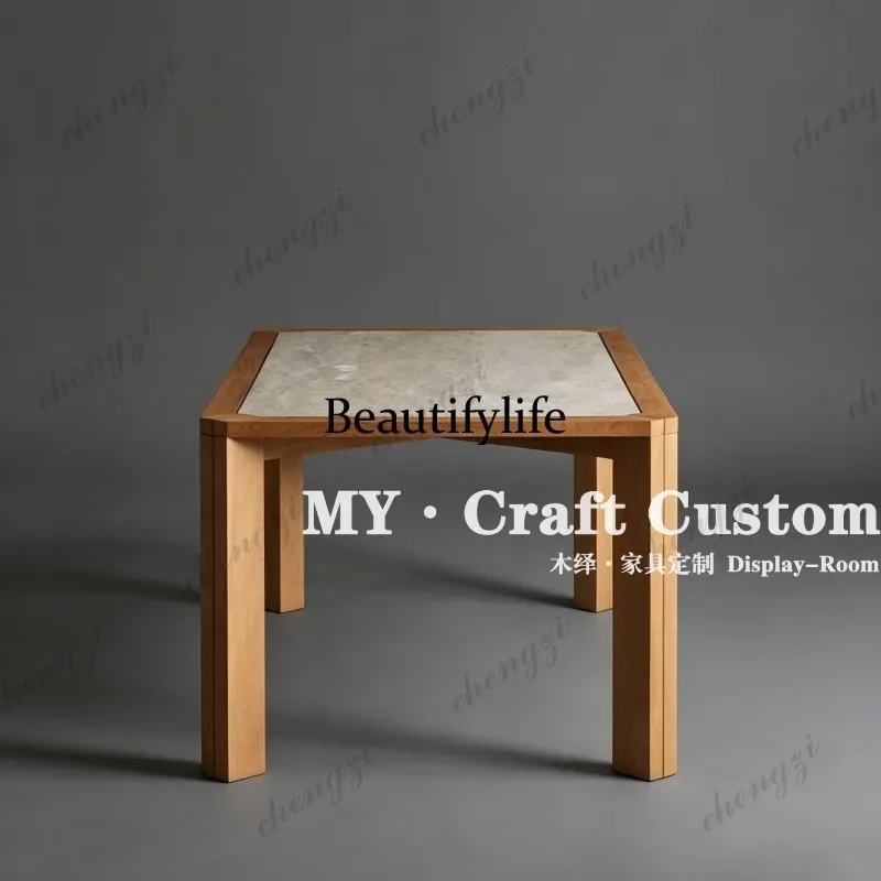 Y132 Medieval natural travertine table designer rectangular marble desktop living room long table