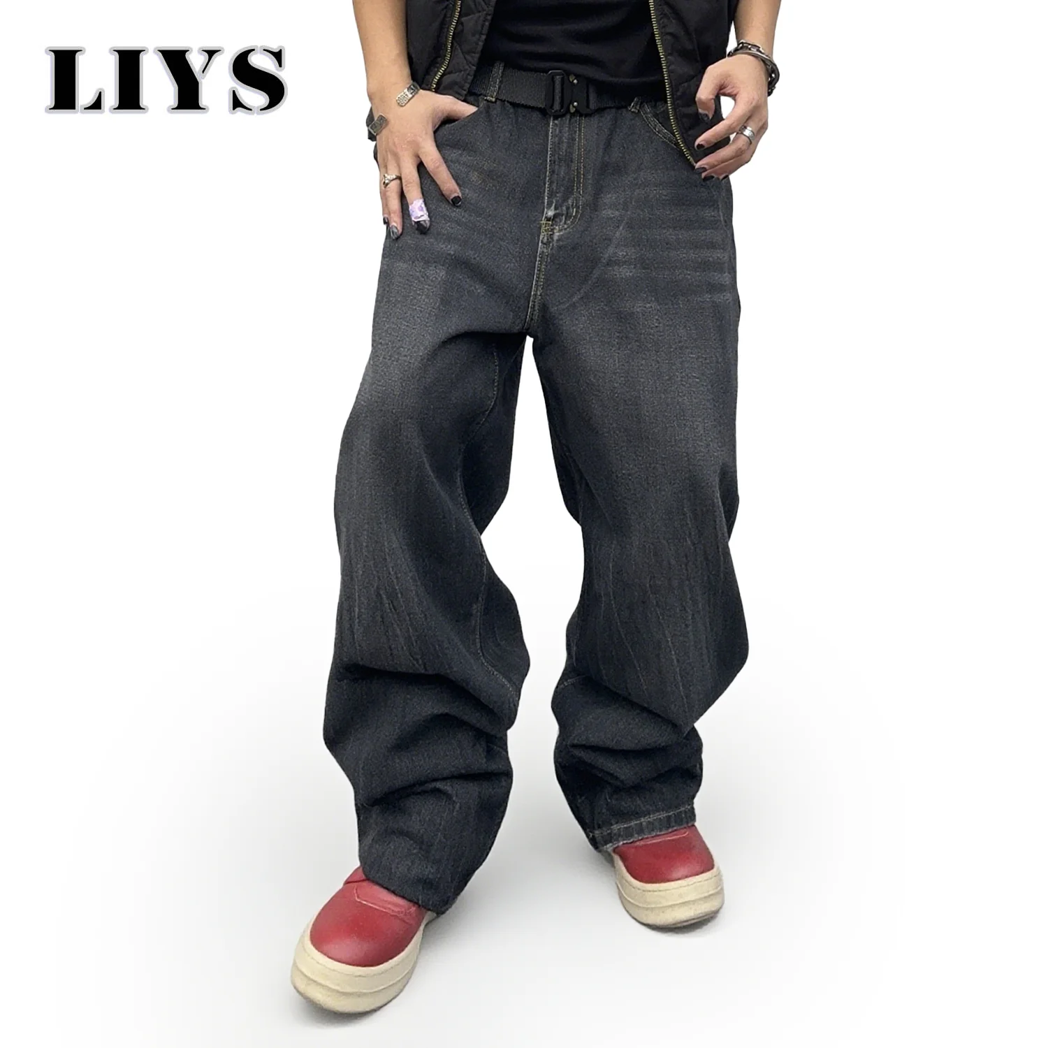 2025 Autumn Men's American Retro Loose Straight Leg Jeans Male Winter Black Daily Casual Denim Pants Women Baggy Stacked Jeans