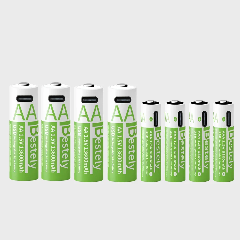 Nieuwe 1,5 V AA 13600 mAh + AAA 6800 mAh oplaadbare lithiumbatterijen Langdurige USB Li-ionbatterij 2000 cycli met USB-C-kabels - afbeelding 2