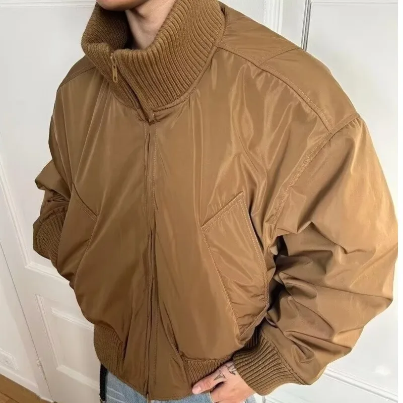 

Американская куртка, мужская зимняя негабаритная куртка-бомбер, хлопковое пальто премиум-класса с коротким воротником-стойкой, пуховик в стиле Bad Boy