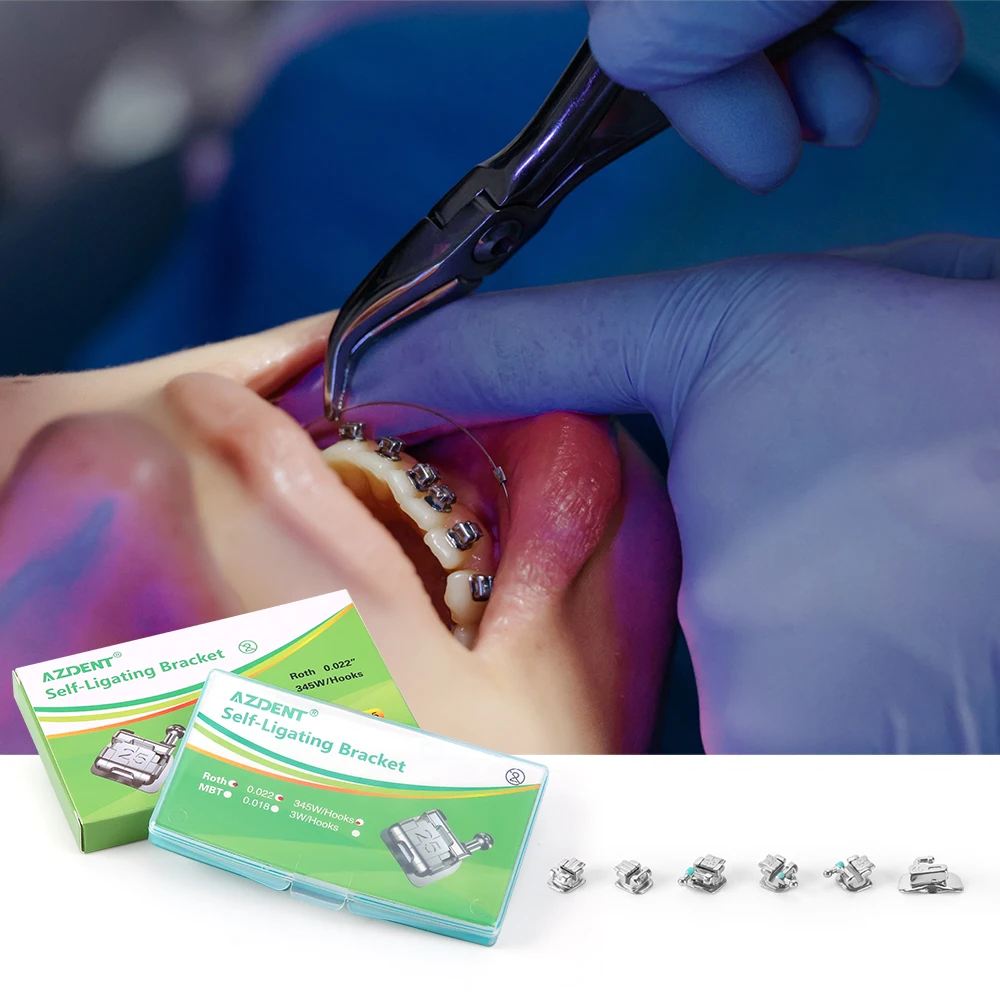 10 Packungen Azdent Metall-Kieferorthopädie-Selbstligierende Brackets mit Bukkalröhrchen Mini Roth/MBT 0,022 Haken 345 Ortho-Materialien – Detail 8