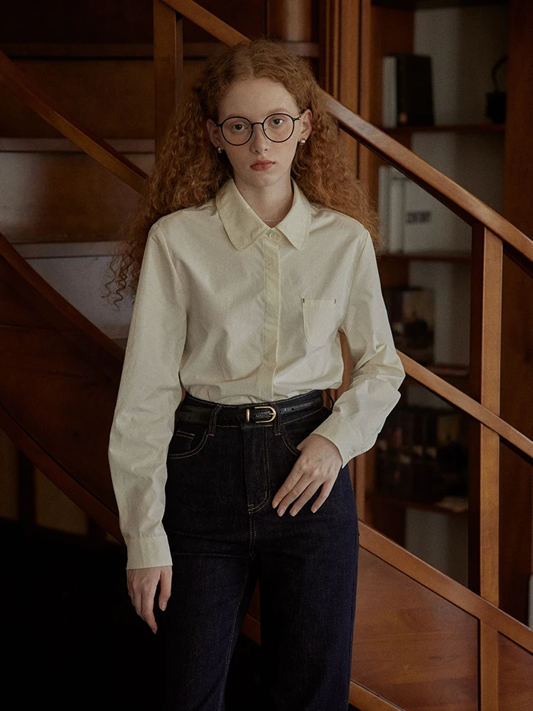 

C.PAIA Ретро Long Sve irt Женский топ небольшого размера на пуговицах белого контрастного цвета с узлом винтажный топ из смеси хлопка и лиоцелла